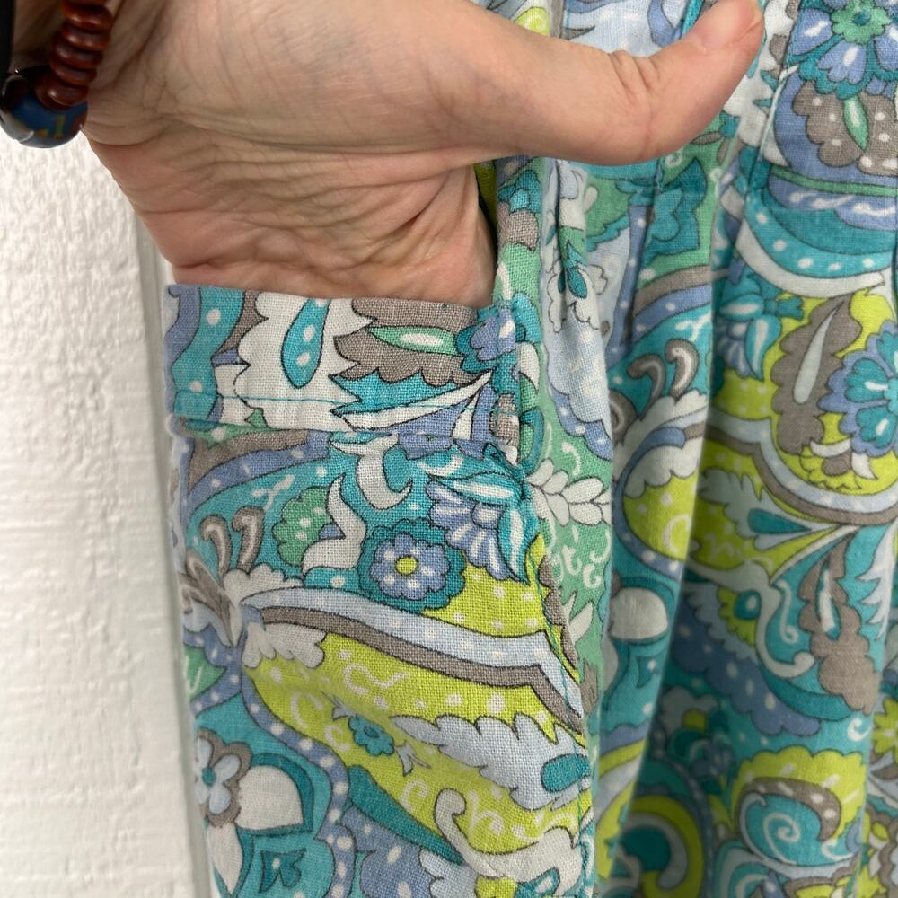 Old Navy Linen Retro Mini Skirt Paisley Pleated Small - Picture 2 of 8